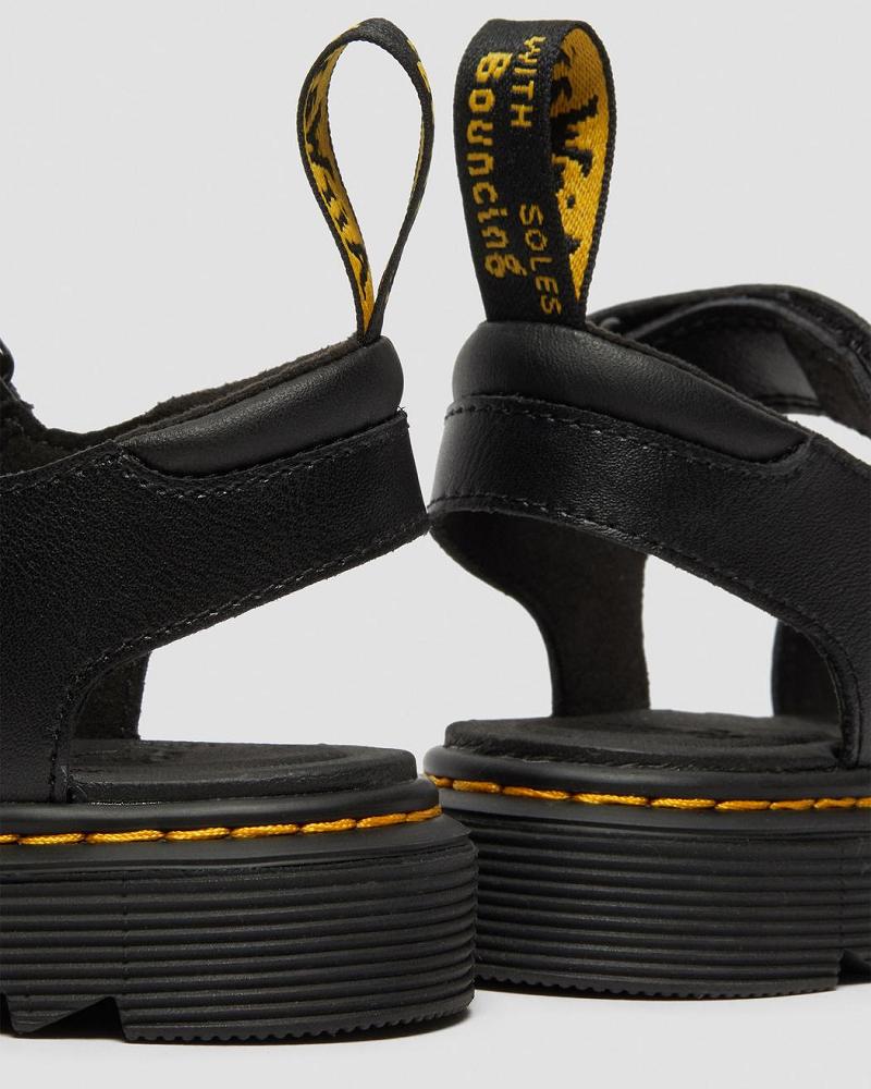 Black Kids' Dr Martens Junior Vossie Leather Sandals | CA 724JPQ